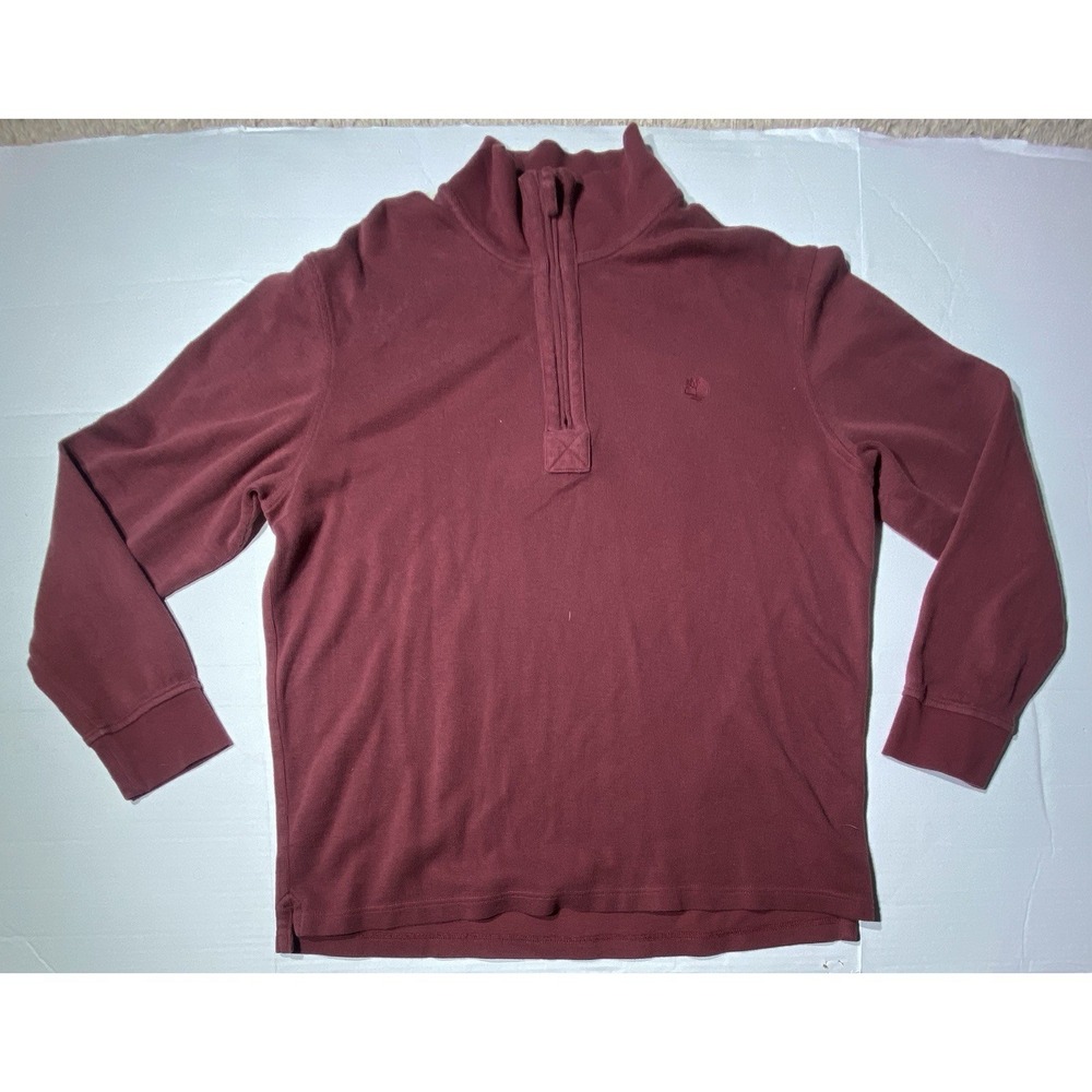 Timberland Quarter Zip Shirt Mens XL Burgundy Long Sleeve Embroidery